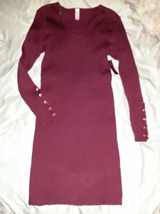 NO BOUNDARIES Burgundy Ribbed Sweater Dress Grommets Lace up sleeve Jrs XXXL 21 - Picture 1 of 4