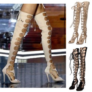 Womens Sexy Over The Knee Thigh-High Boots Peep Toe High Heels Gladiator Shoes