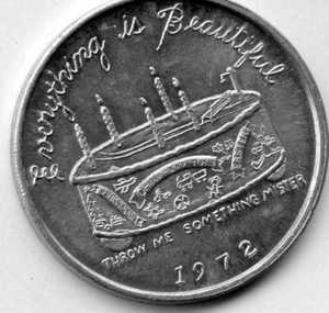 Mardi Gras Doubloon Krewe of Freret 1972 aluminio - Imagen 1 de 2