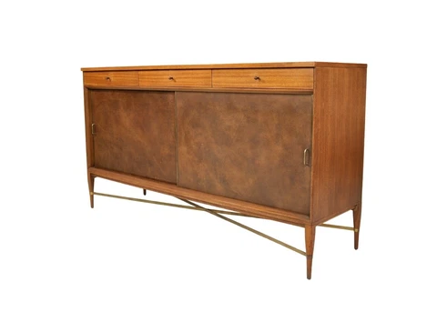 Paul McCobb for Calvin Leather and Brass Credenza Cabinet Mid-Century 1950s Cover