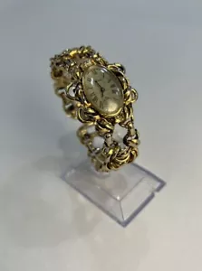 Vintage Verde Gold Tone Wind Up Bracelet Watch Elegant Classy Victorian Style - Picture 1 of 11