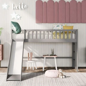 Twin Size Low Loft Bed with Ladder and Slide, Gray(OLD SKU:WF196418AAE) - Picture 1 of 12