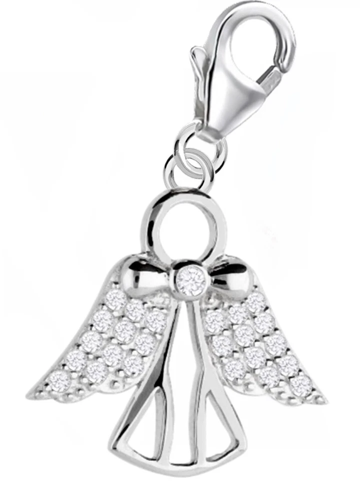 Zirkonia Engel Charm 925 Sterling-Silber Herren Damen Anhänger für Armband - Bild 1 von 3