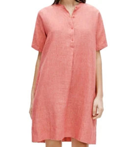 Eileen Fisher Dress Women SZ XL Washed Organic Linen Delave Mandarin Collar 258 - Picture 1 of 13
