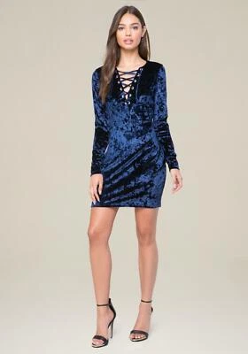 Nuevo con etiquetas Vestido Bebe Azul Terciopelo Con Cordones XXS Foto 1 de 4