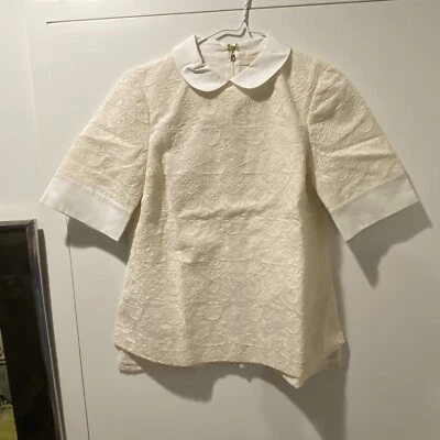 Tory Burch Aurelia Ivory Cotton Lace Peter Pan Collar Short Sleeve EUC 2  - Image 1 of 4