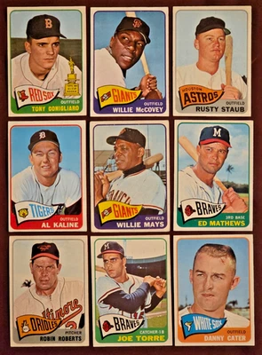 1965 Topps HOF Lot (9) Mays McCovey Kaline Mathews Torre Roberts Staub MORE! L/M - Image 1 of 2