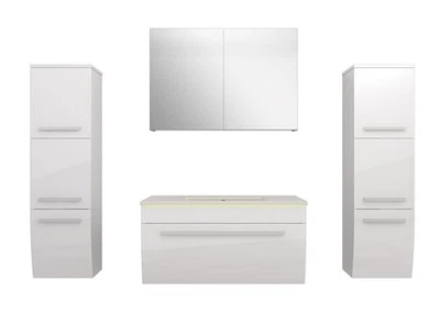 Badmöbel Set Gently 3 V3 Weiß Badezimmermöbel Badspiegel Waschtisch 80 cm - Bild 1 von 4