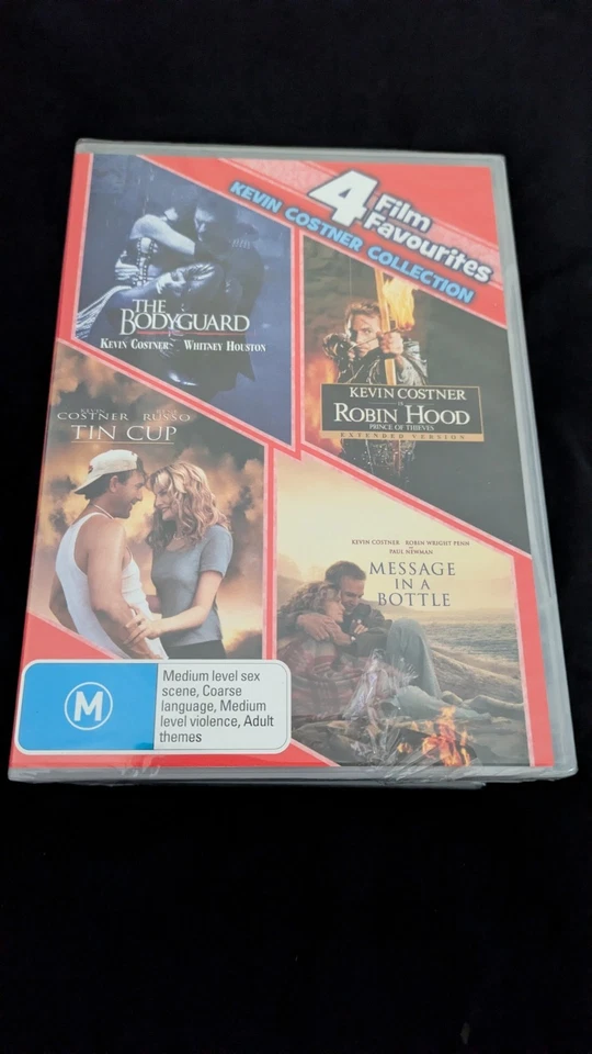 Kevin Costner 4 Film DVD SET Bodyguard Robin Hood Tin Cup Message In A Bottle  - Image 1 of 1
