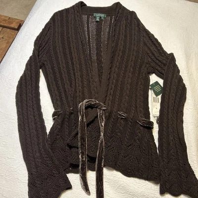 Cárdigan Suéter Ralph Lauren Marrón con Cinturón de Terciopelo, Talla Grande Nuevo con Etiquetas Foto 1 de 4