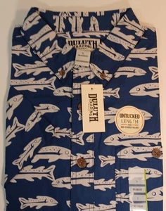 Deluth Trading Sz Lg Mens BBQ Relaxed Fit Short Sleeve Shirt Untucked Blue Trout - Picture 1 of 3