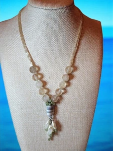 David Aubrey Signed Necklace – Beaded Pendant w/ Glass, Agate & Pearl Drops - Picture 1 of 5