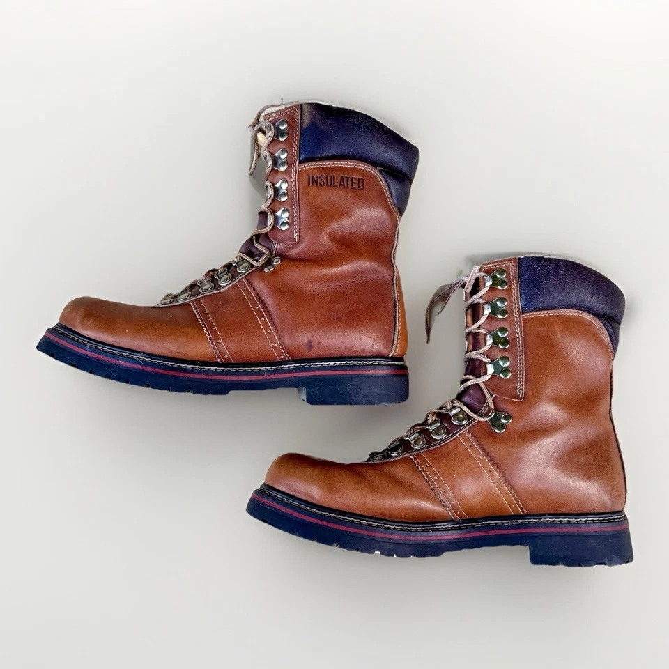 Botas de trabajo aisladas de cuero bisonte vintage 10,5 - estilo leñador de alta resistencia EE. UU. Foto 1 de 4