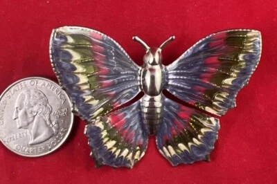 Vintage Silver Tone 2.5” Butterfly Pin with Tie Dyed Enameled Colors in Wings - Image 1 of 4