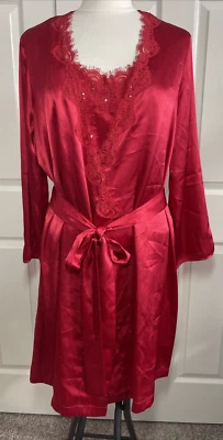Morgan Taylor Intimates Red Liquid Satin Sequin Lace Nightgown & Robe Set Size L - Image 1 of 4