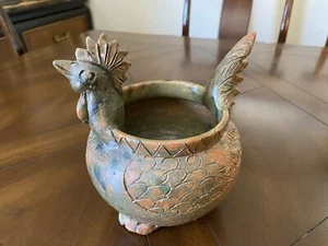 IGNAZIO CASU Italy Sardinia Terracotta Clay Rooster Bowl 7'' tall Signed Rare - Picture 1 of 19