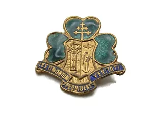Trébol con letras Testimonium Veritati y alfiler triple cruz tono dorado - Imagen 1 de 4