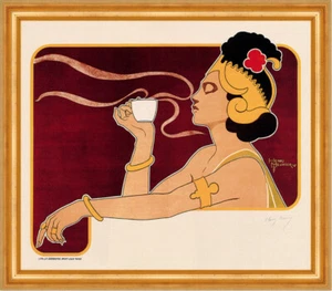 Rajah Henri Meunier Jugendstil Kaffee Kopfschmuck Dampf Plakate A3 388 Gerahmt - Bild 1 von 1