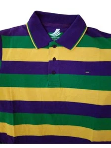 Adult Small Mardi Gras Rugby Stripe Purple Green Yellow Knit SS Shirt - Picture 1 of 2