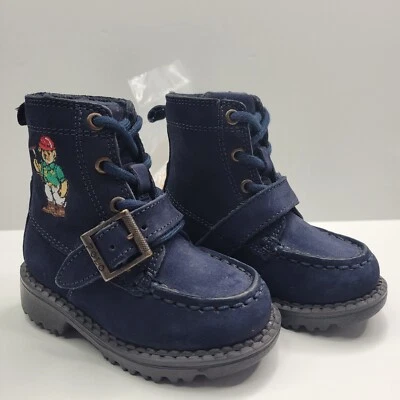 Polo Ralph Lauren Toddler Boys Ranger High ll Bear Boots Navy New Authentic Sz 4 - Imagem 1 de 4