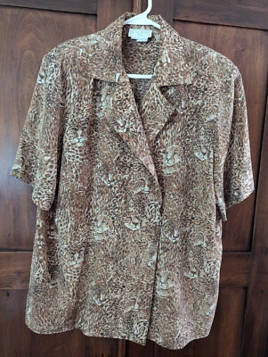Blusa vintage para mujer Doncaster M 100 % seda estampado leopardo manga corta Foto 1 de 4