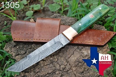 HAND FORGED DAMASCUS STEEL TANTO POINT HUNTING KNIFE & CAMEL BONE HANDLE EDC1305 - Image 1 of 4