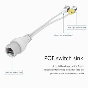 POE Ethernet Adapter Cable Three-way RJ45 2-in-1 Dual IPC for IP Camera Install - Afbeelding 1 van 11