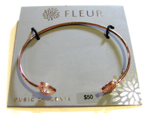 Fleur Cubic Zirconia Hearts Bracelet Plated Brass Rhinestone Wrist Cuff $50 NWT