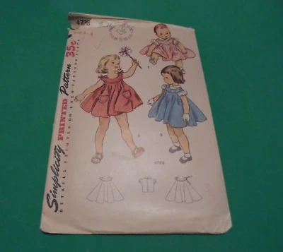 Camiseta, blusa e vestido vintage década de 1950 padrão de costura simplicidade 4778 infantil tamanho 1 - Imagem 1 de 3