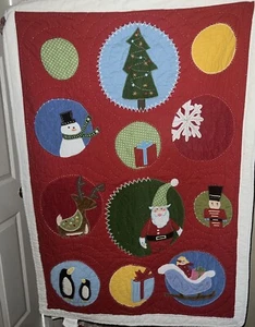Pottery Barn Kids Christmas 2008 Santa Snowman Quilt Crib Baby 35” X 49” - Picture 1 of 2