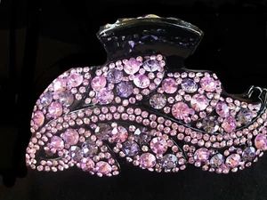New Amethyst And Violet Crystal Crystal 4 1/2'' Leaf Hair Claw Clip - Picture 1 of 4