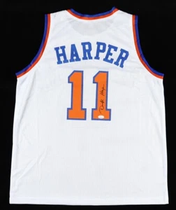 Camiseta de baloncesto firmada por Derek Harper de los New York Knicks (certificado de autenticidad JSA) Mavericks Magic - Imagen 1 de 3