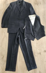 Vintage 70er Wolle 3-teilig Herren Wolle Tweed Handtailanzug 44R grau 35x28 Hose - Bild 1 von 19