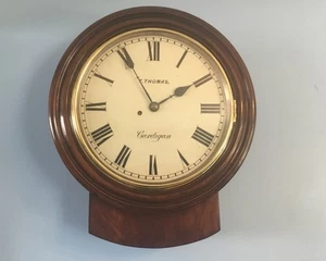 A QUALITY ANTIQUE 12” PASSING STRIKE ,FUSEE WALL CLOCK. T.THOMAS, CARDIGAN. - Picture 1 of 20