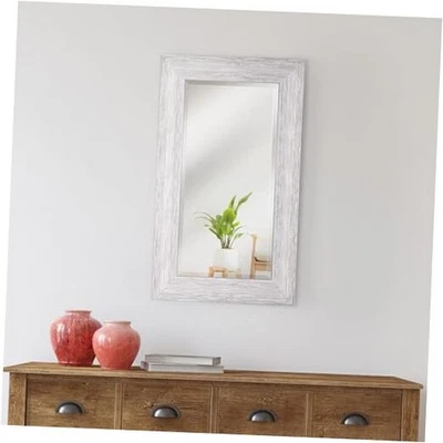  Chrome & White Wood-Grain Textured Beveled Framed Wall 29"L x 17"W Silver - Image 1 of 4