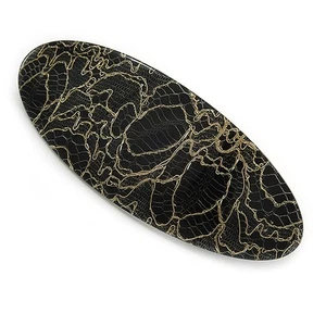Large Gold Lace Effect Acrylic Oval Barrette Hair Clip Grip (Dark Grey) - 95mm - Picture 1 of 4