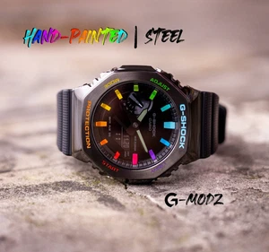 Hand-Painted G-Shock GM-2100 Rainbow Steel Black CasiOak Mod Custom Casio Watch - Picture 1 of 6