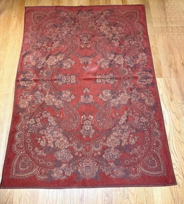 Vintage Antiquaria Limonta Italy Tablecloth Cotton Chenille Tapestry Rust 52x70 - Image 1 of 4