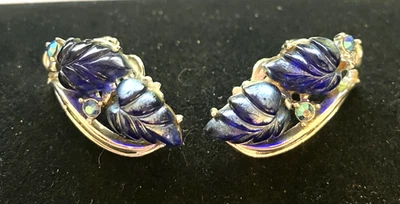 Vintage Silver Tone Blue Clip Earrings Signed STAR - 1 1/2" - Image 1 of 4