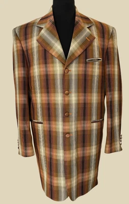 Chaqueta de Traje Stacy Adams Super 100s Para Hombre Talla 42R Blazer 4 Botones Marrón A Cuadros Foto 1 de 4