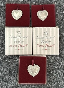 3 Longaberger SWEETHEART PELTRE CHARM Colgante en forma de CORAZÓN Atado 1993 NUEVO - Imagen 1 de 5