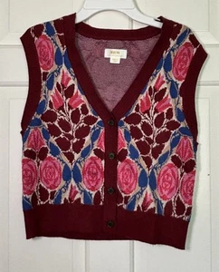 Maeve Anthropologie Size Small Floral Button Up Sweater Vest - Picture 1 of 7