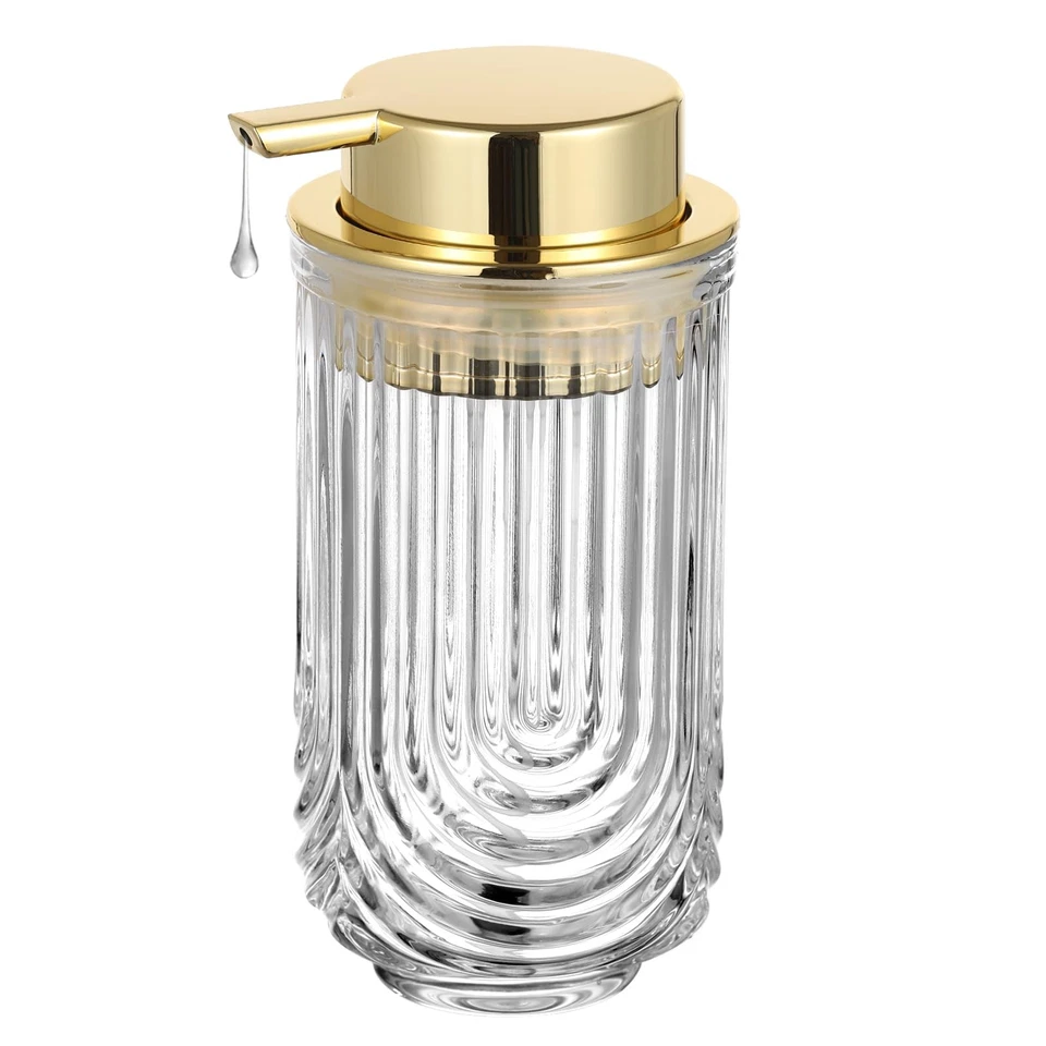 HiBidder Glass Soap Dispenser w/ Gold Pump Clear Bathroom Kitchen Decor - Image 1 of 4