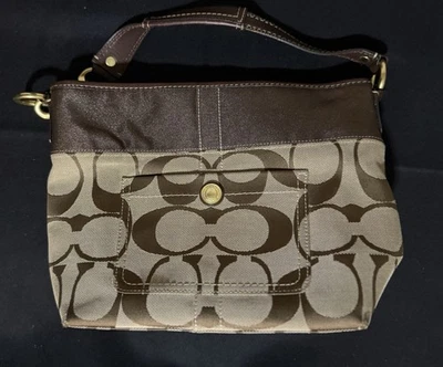 VTG Coach Signature Carly Hobo Bag Brown Khaki Canvas Leather Trim L0726-11957 - Image 1 of 4