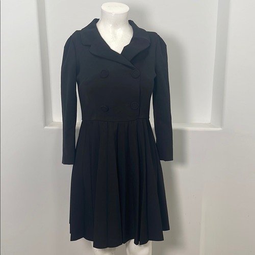 ROSSO Valentino Mini Abito Nero Misto Lana Doppiopetto Pieghettato Taglia IT 48