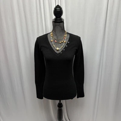 Suéter para llevar negro con cuello en V para mujer talla grande manga larga pulóver ajustado Foto 1 de 4