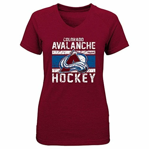 Outerstuff NHL Colorado Avalanche Girls Iced Lines V-Neck Short Sleeve Tee, M Cover