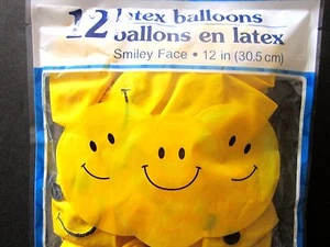 BRIGHT CHEERFUL YELLOW SMILEY EMOJI SMILE FACES 12" Fun Balloons ~ 12 in pkg - Picture 1 of 11