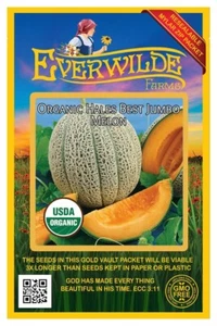 25 Organic Hales Best Jumbo Melon Seeds - Everwilde Farms Mylar Seed Packet - Picture 1 of 3