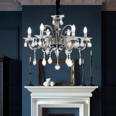 Lampadario Da Soffitto Pendente Con Cristalli In Cromo Chiaro 6-Fiamme Big.Light - Immagine 1 di 4